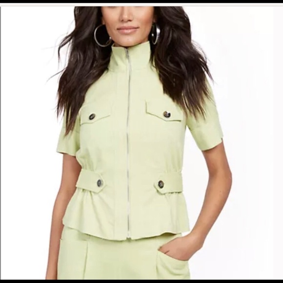 NY&CO Linen blend safari jacket- GREEN size 6 - Picture 1 of 2
